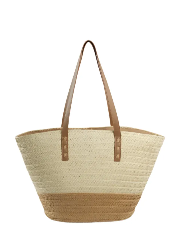 Sienna Two Tone Straw Tote Beach Bag