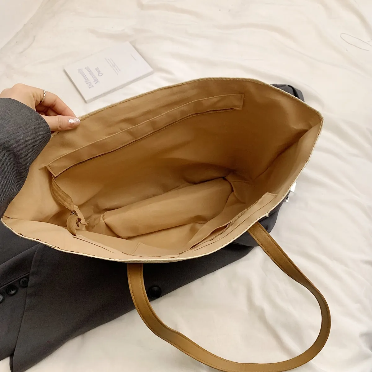 Sienna Two Tone Straw Tote Beach Bag
