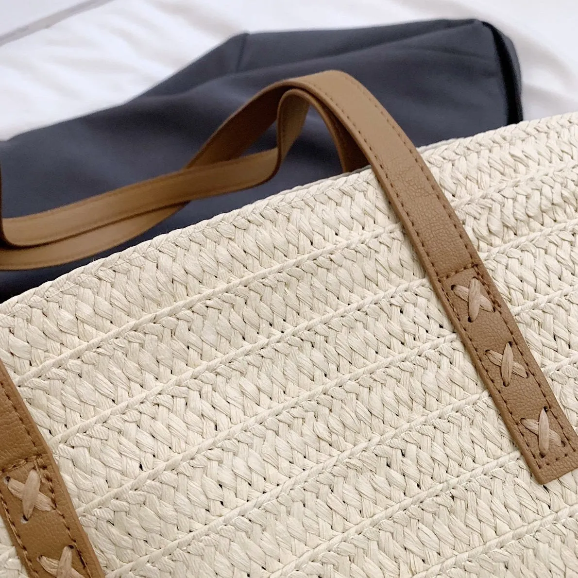 Sienna Two Tone Straw Tote Beach Bag