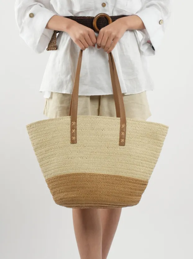 Sienna Two Tone Straw Tote Beach Bag