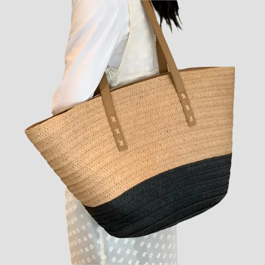 Sienna Two Tone Straw Tote Beach Bag