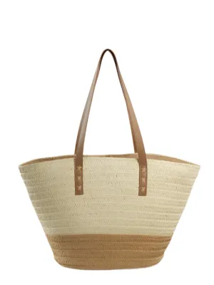 Sienna Two Tone Straw Tote Beach Bag