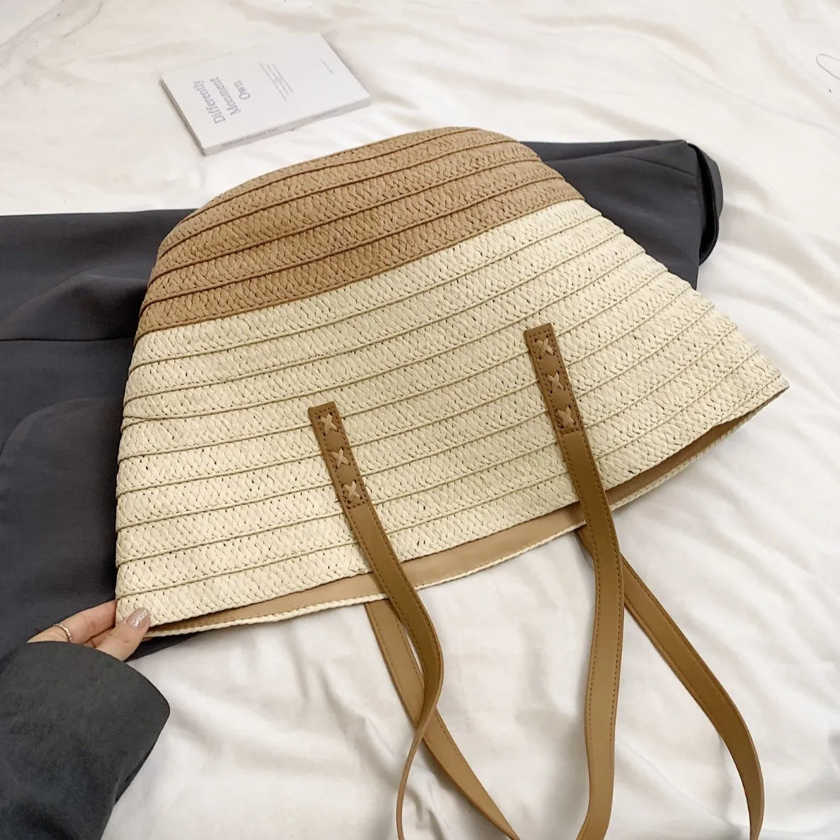 Sienna Two Tone Straw Tote Beach Bag