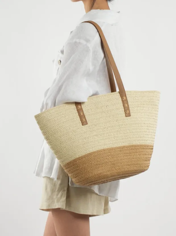Sienna Two Tone Straw Tote Beach Bag