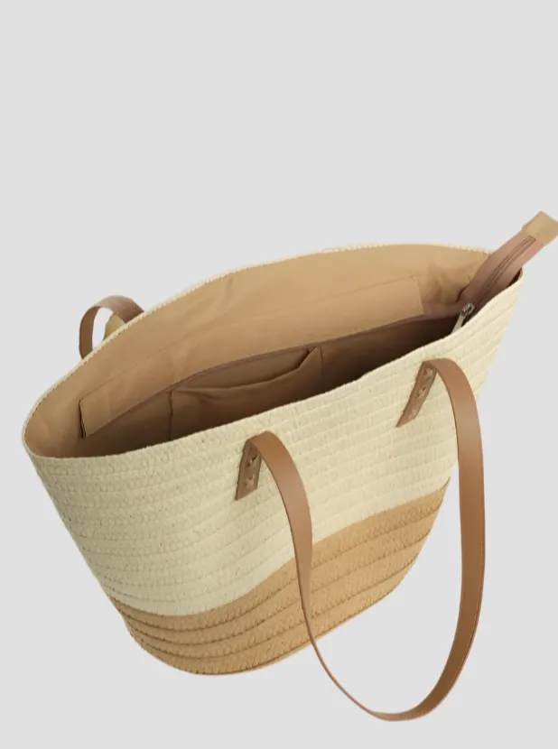 Sienna Two Tone Straw Tote Beach Bag