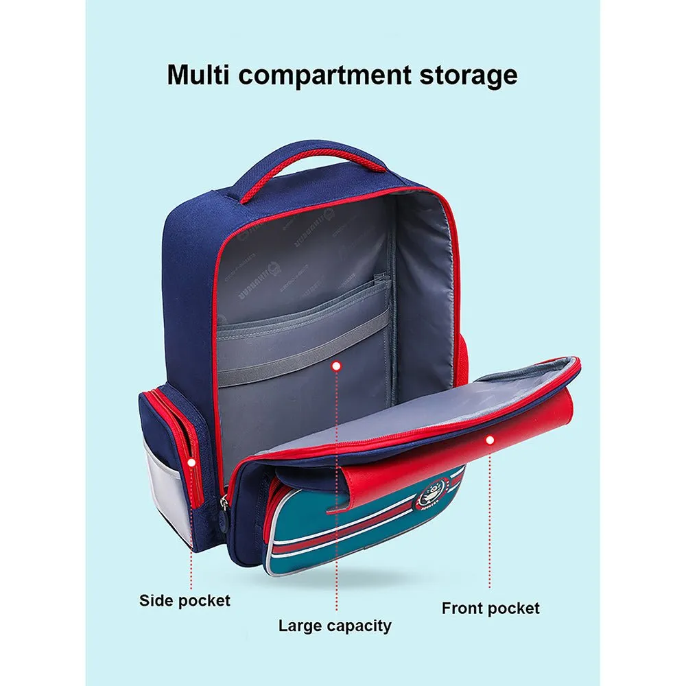 Teal with Red Flap Ergonomic Anti gravity Shock absorption School Backpack for Kids