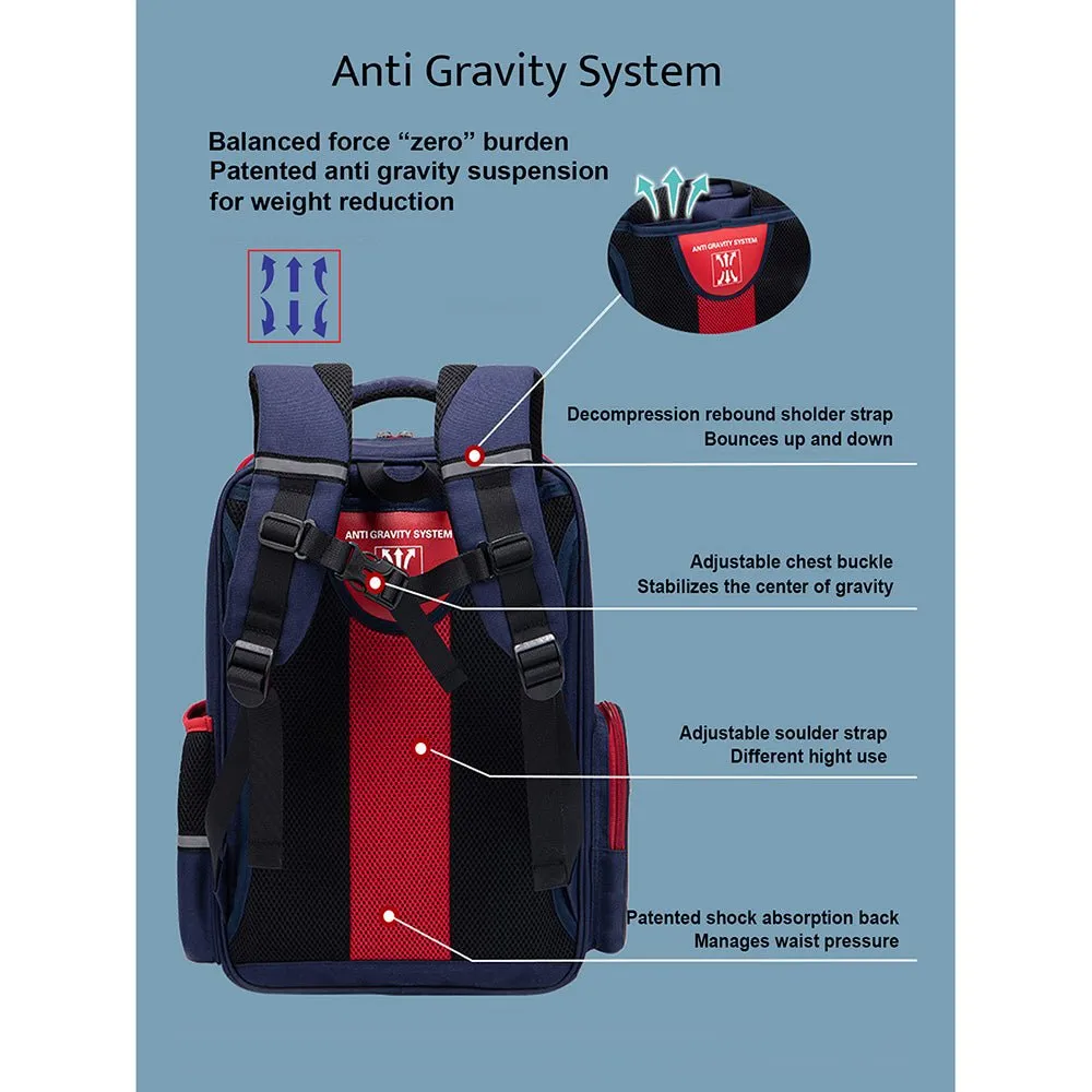 Teal with Red Flap Ergonomic Anti gravity Shock absorption School Backpack for Kids