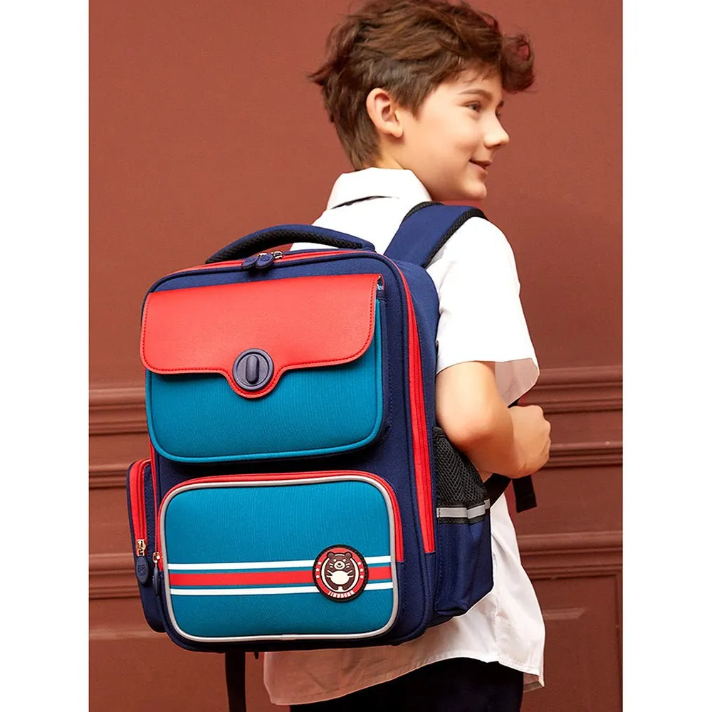 Teal with Red Flap Ergonomic Anti gravity Shock absorption School Backpack for Kids