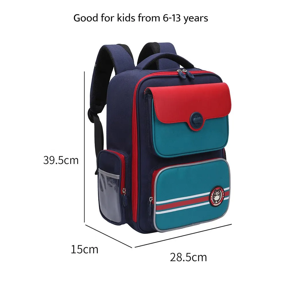 Teal with Red Flap Ergonomic Anti gravity Shock absorption School Backpack for Kids