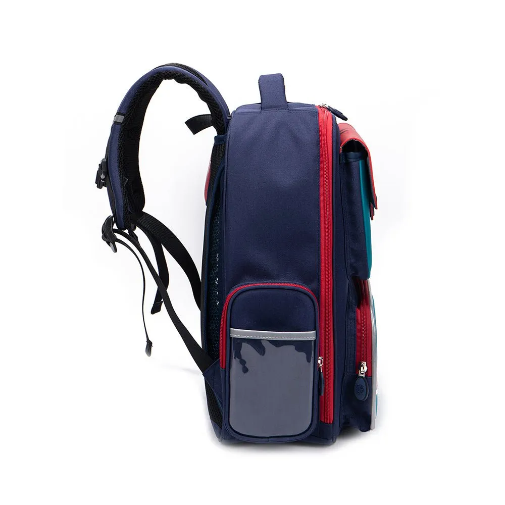 Teal with Red Flap Ergonomic Anti gravity Shock absorption School Backpack for Kids