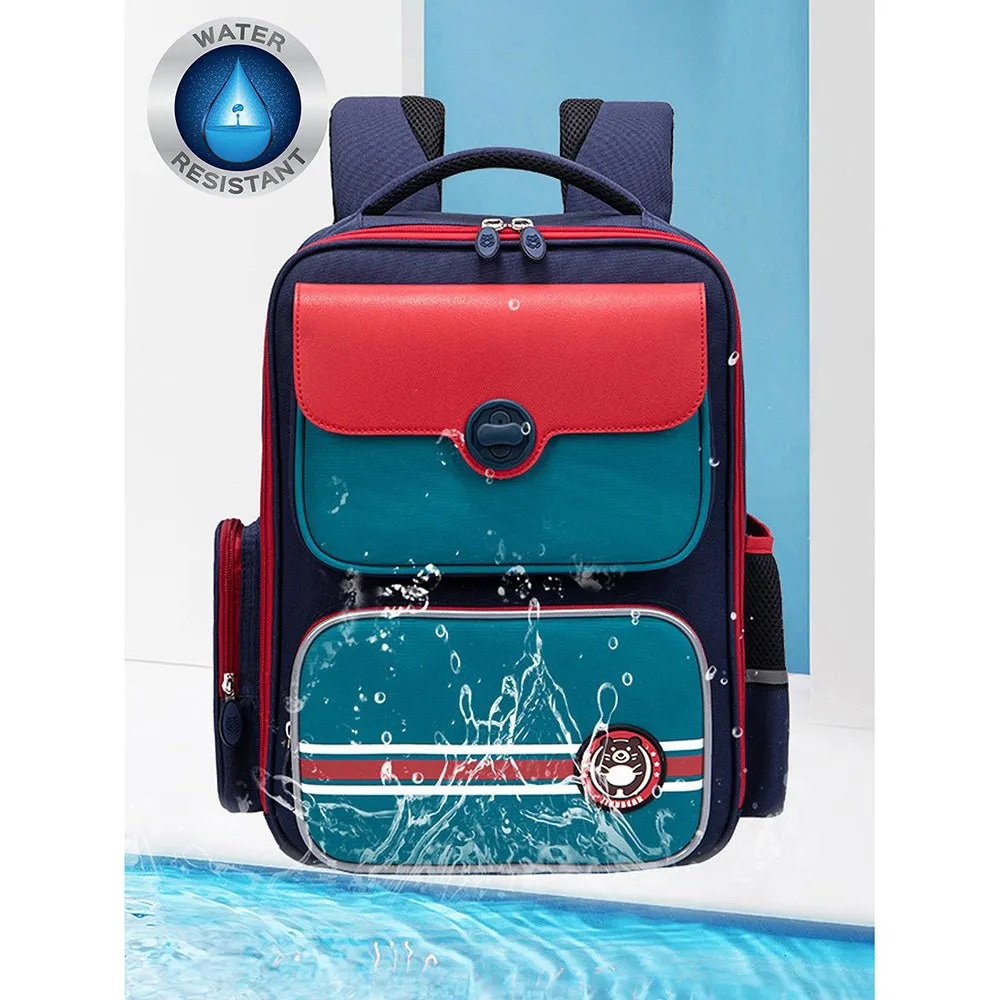 Teal with Red Flap Ergonomic Anti gravity Shock absorption School Backpack for Kids
