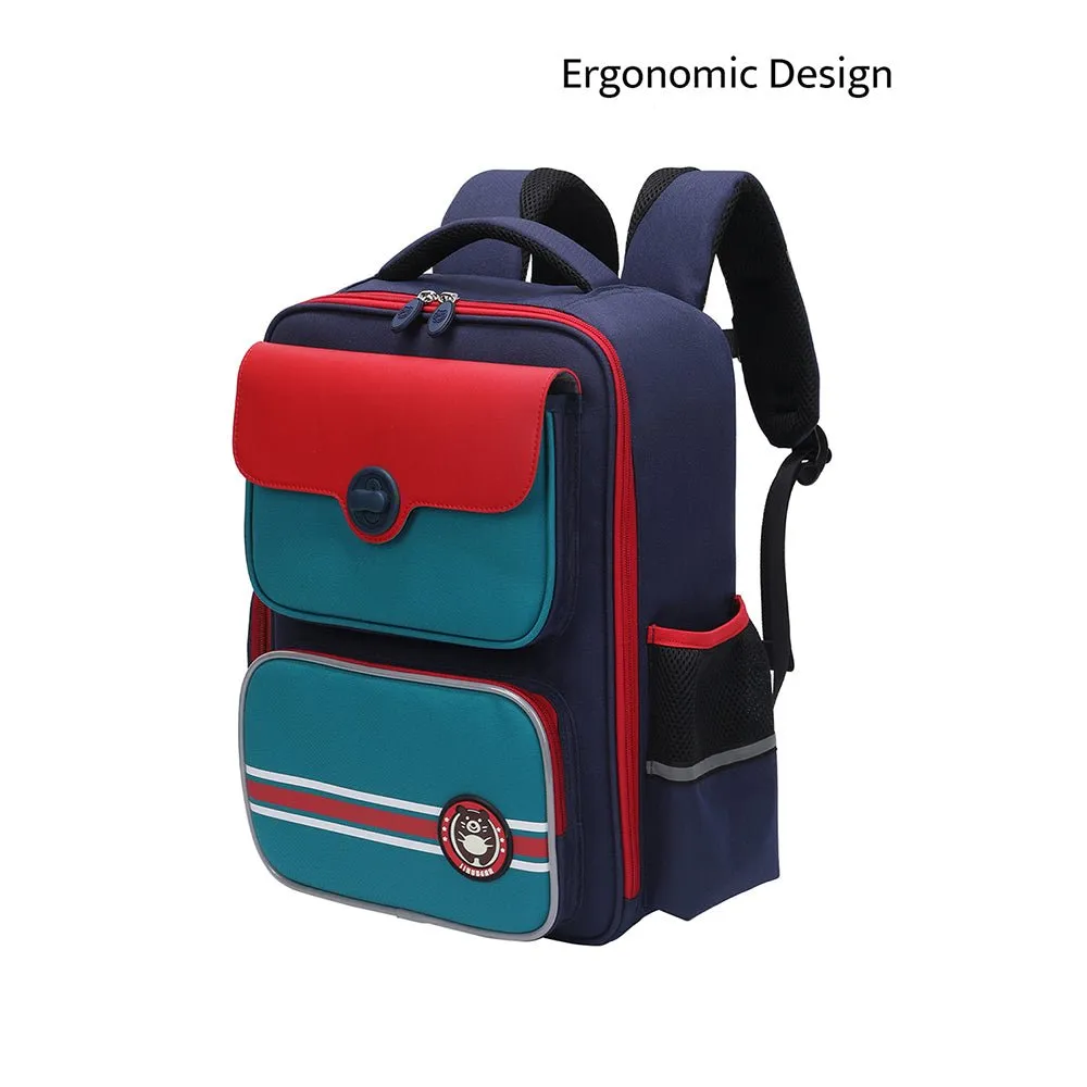 Teal with Red Flap Ergonomic Anti gravity Shock absorption School Backpack for Kids
