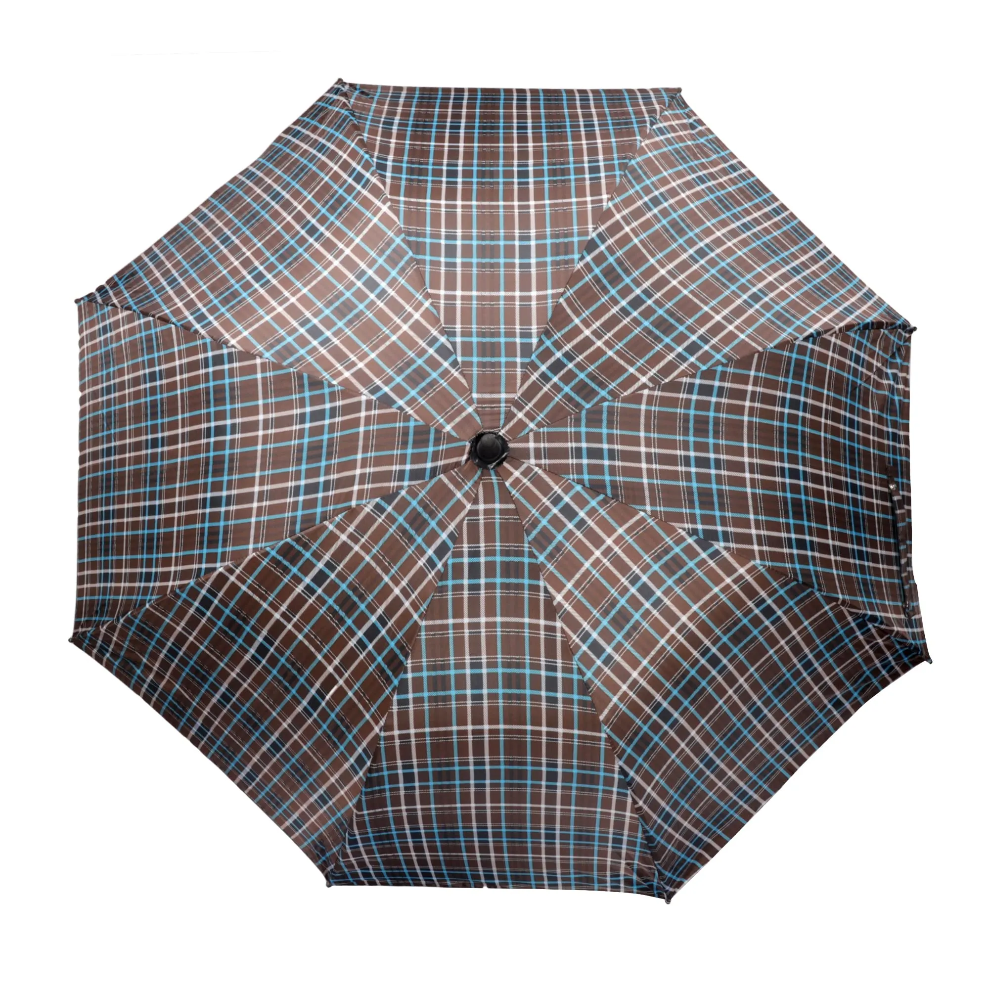 THE CLOWNFISH Umbrella Crescenta Series Single Fold Auto Open J- shape Handle Waterproof Taffeta Polyester 190 T Umbrellas For Men and Women (Checks Design-Dark Brown)