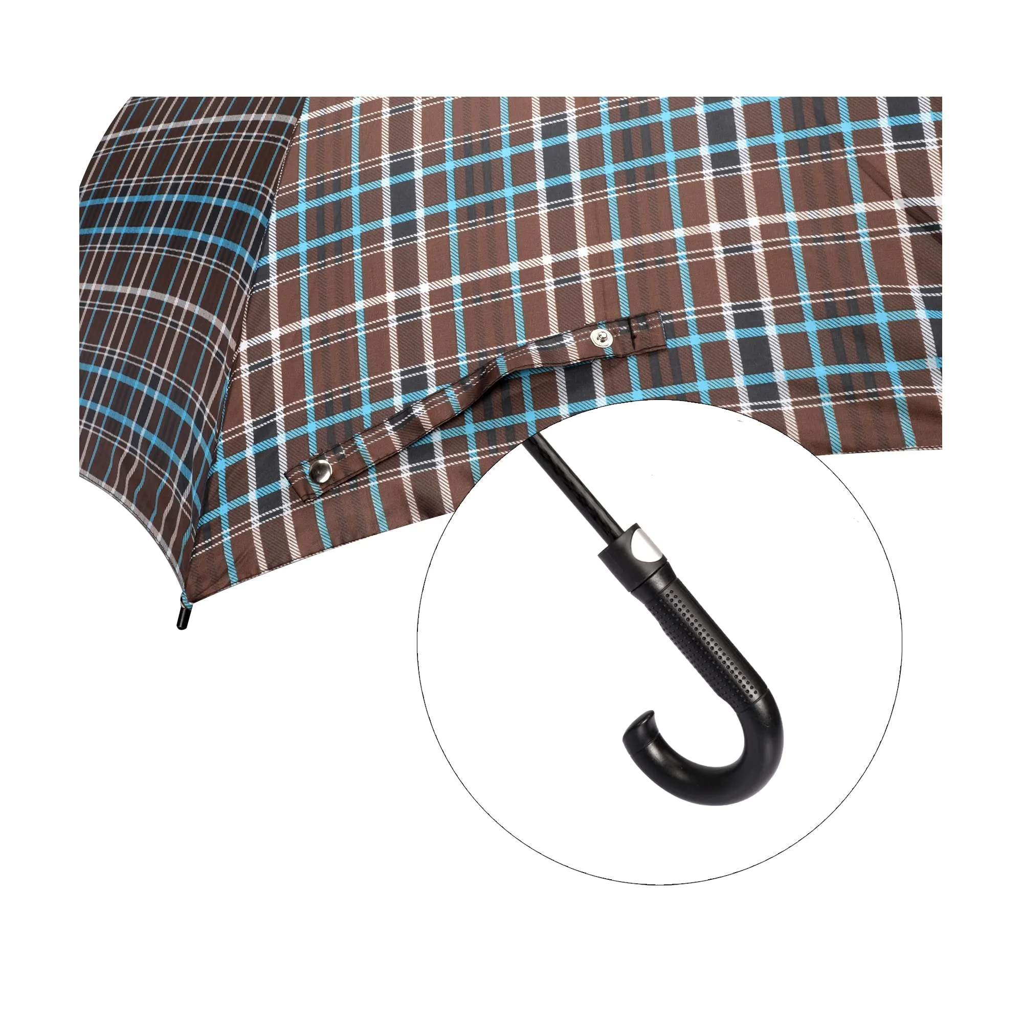 THE CLOWNFISH Umbrella Crescenta Series Single Fold Auto Open J- shape Handle Waterproof Taffeta Polyester 190 T Umbrellas For Men and Women (Checks Design-Dark Brown)
