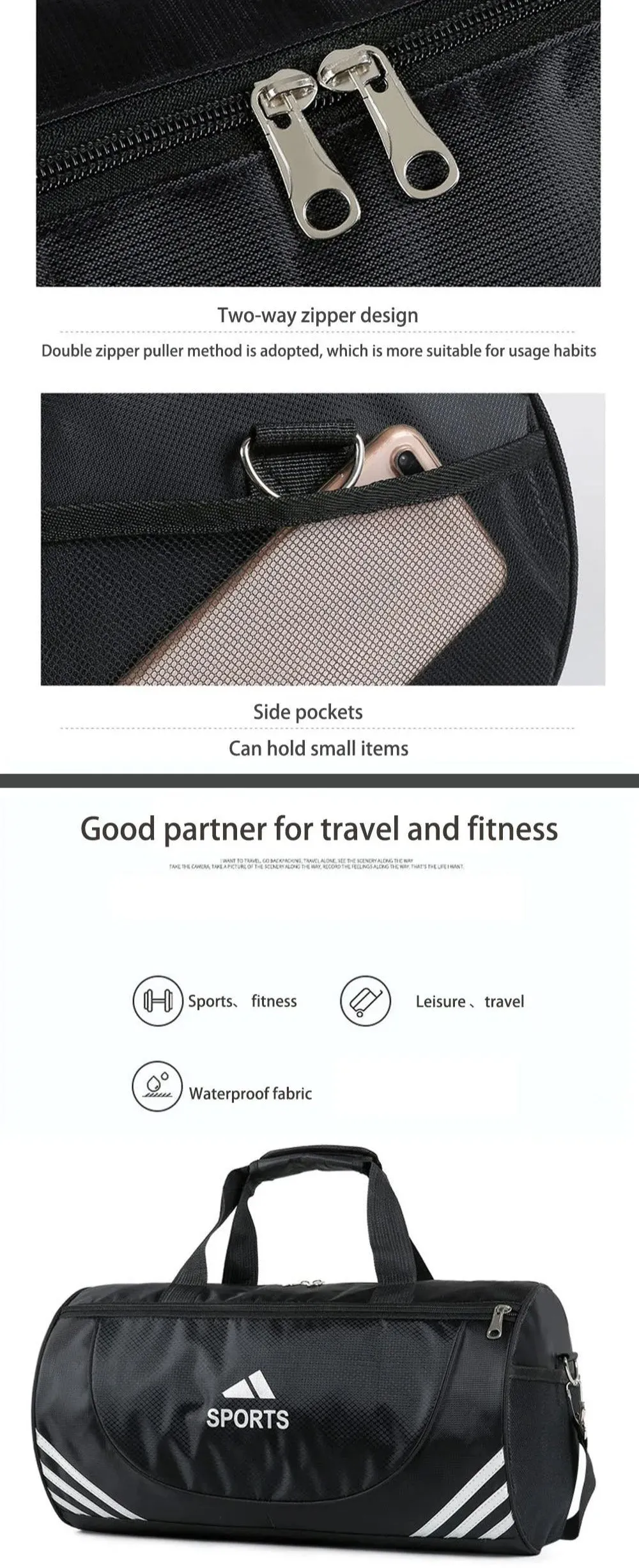 Versatile Waterproof Nylon Gym Bag for Fitness & Travel