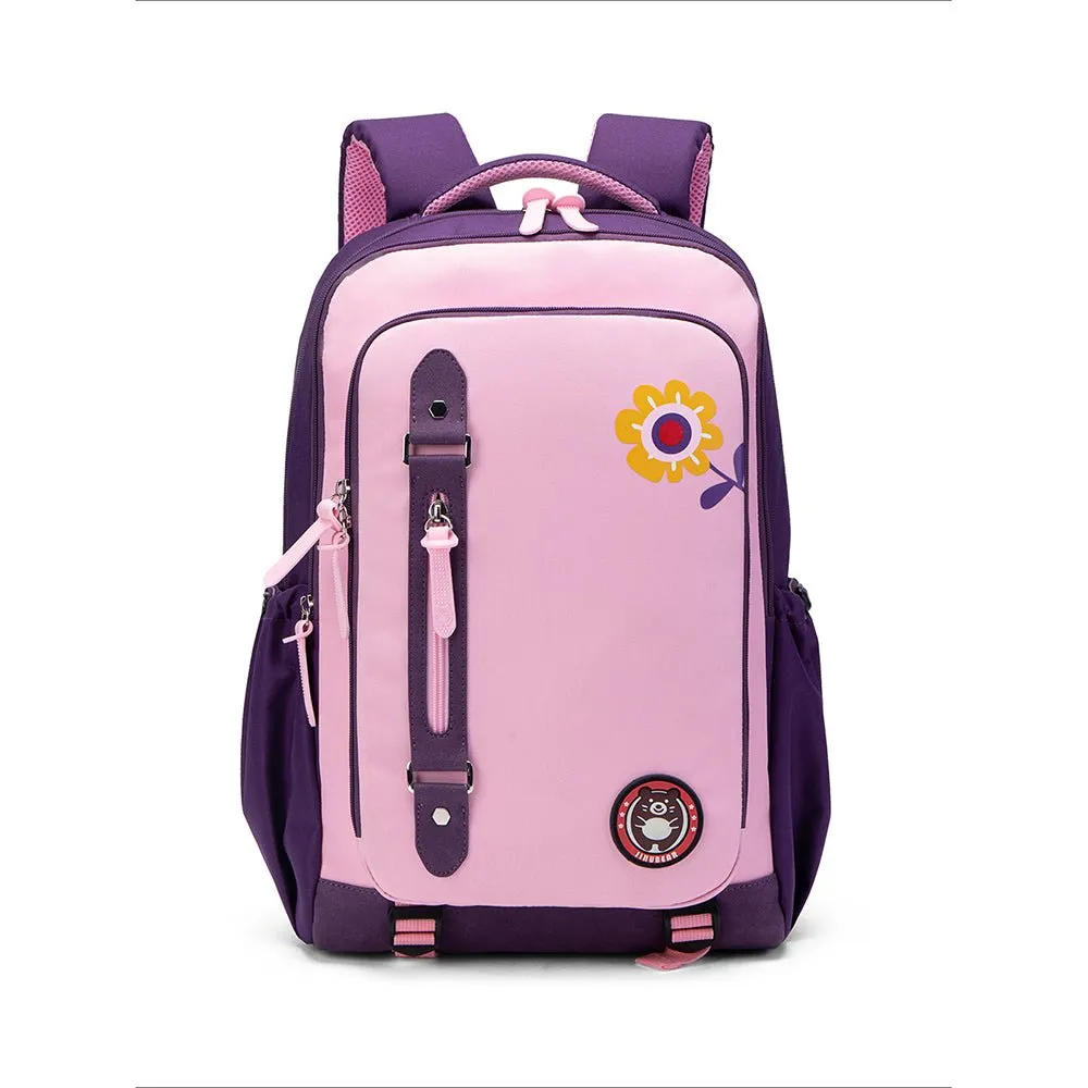 Violet Pink Flower Monogram Ergonomic School Backpack for Kids