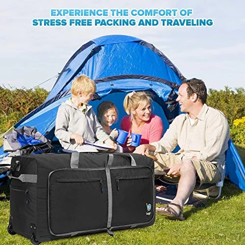 Wheeled Duffle Bag Luggage - 100L Large Rolling Duffel Bag 30 inch Folding Duffle Bag For Travel - Packable Duffle Bag With Rollers (Black)